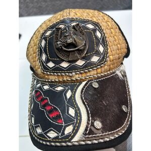 Western‎ Cowboy Hat Cap with Horse Horseshoe Patch Straw & Faux Fur